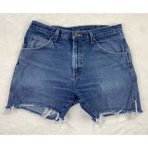 Wrangler Womens Cut Off Jean Shorts Size 34 High Waisted Distressed Medium Wash
